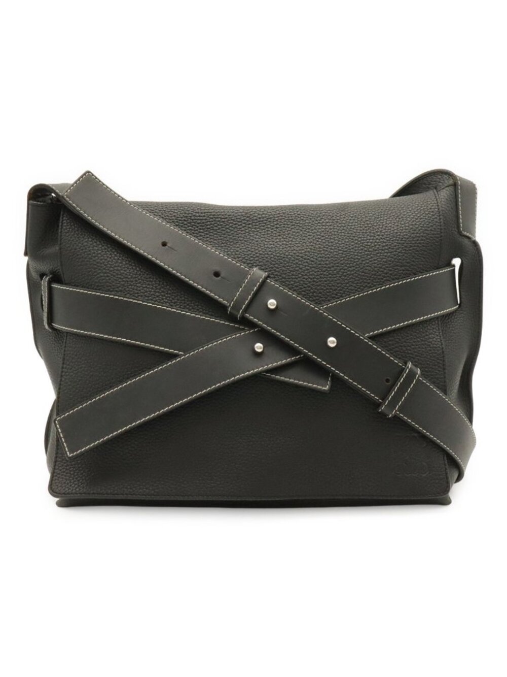 Loewe Anagram Belt Collection Messenger Shoulder Bag Leather Black Silver